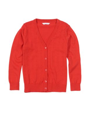 Girls&#39; Cotton Rich Cable Knit Cardigan with StayNEW&trade;